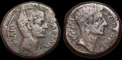 Roman Imperatorial ROMAN IMPERATORIAL. The Triumvirs. Octavian and Divus Julius Caesar. 38 B.C. Æ sestertius (or dupondius?). 19.99 gm. 30 mm. Southern Italian(?) mint. Bare head of Octavian right; CA