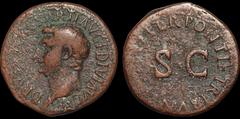 Roman Imperial Drusus, son of Tiberius. Died A.D. 23. Æ as. 9.74 gm. 29 mm. Rome mint. Struck under Tiberius, A.D. 22-23. His bare head left; DRVSVS CAESAR TI AVG F DIVI AVG N / PONTIF TRIBVN POTEST I