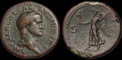 Roman Imperial Galba. A.D. 68-69. Æ sestertius. 25.82 gm. 35 mm. Rome mint. Struck autumn A.D. 68. His laureate and draped bust right; IMP SER GALBA CAES AVG TR P / Victory advancing left, holding pal
