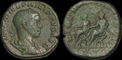 Roman Imperial Philip II. A.D. 247-249. Æ sestertius. 17.74 gm. 27 mm. Rome mint. His laureate, draped, and cuirassed bust right; IMP M IVL PHILIPPVS AVG / Philip I and II seated left on curule chairs