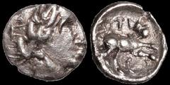 Celtic Britain CELTIC BRITAIN. Southern: Regini and Atrebates. Tincomarus. Circa 25 B.C - A.D. 10. AR unit. 1.1 gm. 11.5 mm. A laureate head of classic style right (imitative of Alexander drachms) / A
