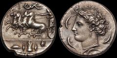 Greek Classic Greece. Robert Ready British Museum electrotype. Sicily. Syracuse. Circa 435-331 B.C. Silver decadrachm copy. 37 mm. (Actual coin weighs 42.83 gm). Reverse signed by Euainetos. A Victory