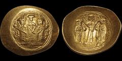 Byzantine BYZANTINE EMPIRE. Romanus IV Diogenes, with Eudocia, Michael VII, Constantius, and Andronicus. 1068-1071. AV histamenon nomisma. 4.3 gm. 27.5 mm. Constantinople mint. Michael standing facing