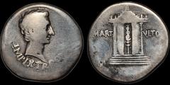 Roman Provincial Augustus. 27 B.C. - A.D. 14. AR cistophoric tetradrachm. 10.93 gm. 26 mm. Pergamum mint. Struck circa 19-18 B.C. His bare head right; IMP IX TR PO V / Signum within temple of Mars Ult