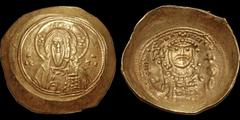 Byzantine BYZANTINE EMPIRE. Michael VII Ducas. 1071-1078. AV/EL histamenon nomisma. 4.4 gm. 28 mm. Constantinople mint. Facing half-length bust of Christ Pantokrator, raising hand in benediction and h