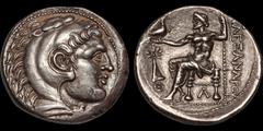Greek KINGS OF MACEDON. Alexander III 'the Great.' 336-323 B.C. AR tetradrachm. 17.21 gm. 29 mm. Posthumous issue under Kassander. Uranopolis mint. Struck under Alexarchos, circa 310-297 B.C. Head of 