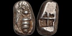 Greek IONIA. Ephesos. Circa 500-420 B.C. AR drachm. 3.42 gm. 8.5 x 14 mm. Bee with spiral antennae / Quadripartite incuse square. Karwiese VI, Type 1A. SNG Kayhan 119. Good Very Fine; attractively ton