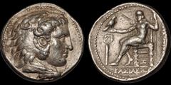 Greek SELEUKID EMPIRE. Seleukos I Nikator. As satrap, 321-315 B.C. AR tetradrachm. 17.24 gm. 28 mm. In the name of Philip III of Macedon. Babylon II mint. Struck circa 318/7-315 B.C. Head of Herakles 