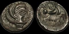 Celtic Britain CELTIC BRITAIN. Armorica (Channel Islands and Northwest Gaul). Coriosolites. Circa 75-50 B.C. Billon stater. 6.4 gm. 23 mm. Strong silver content. Celticized head right, mouth open, str