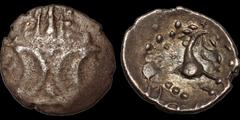 Celtic Britain CELTIC BRITAIN. Iceni. Ecen. Early to mid First Century A.D. AR unit. 1.13 gm. 16 mm. Two crescents / Horse right, ECE below. S. 443A. ABC 1663. Fine/Very Fine; reverse with iridescence