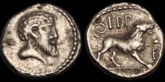 Celtic Britain CELTIC BRITAIN. Attrebates. Eppillus. 10 B.C. - A.D. 10. AR unit. .89 gm. 12 mm. Bearded head right / A lion standing right; EPP above. S. 101. ABC. 1166. VA 917. Very Fine; exceptional
