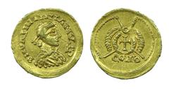 Ancient coin Sueva - Tremisse nd, MUITO RARA U. Tremisse nd. Cunhagem com o nome de Valentiniano III (425-455 d.C.). 1,47 g. METCALF Anv como PT10 5v; Rev como PT12 2v. MBC+ Almost EF