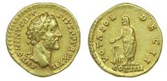 Gold Coin Antoninus Pius - Aureus nd AU. Aureus nd (Rome, AD 147-48). ...TR P XXII; VOTA SOL DEC II. Anv. excelente qualidade. 7,30 g. SM 4032v. Q/BELA Almost EF