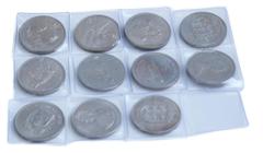 World Coin World - 11 coins 25, 50 Pence, 5 Shillings, Crown 1966-1981 CN. Guernsey: 25 Pence 1977, 1978, 1981; Ilha de Ascensão: 25 Pence 1981; Ilhas Falkland: 50 Pence 1977, 1980; Ilhas Turks e Caic