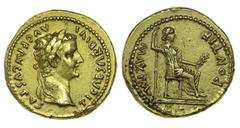 Gold coin Tiberius - Aureus nd AU. Aureus nd (Lugdunum, AD 16). PONTIF MAXIM. Def. no bordo. 7,83 g. SM 1760. Q/BELA Almost EF