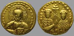 The TV collection of Byzantine gold coins Basil II (976-1025), Tetarteron Nomisma, Constantinople, 4,24 g Au, 20 mm, +IhSXISReX ReGNANTIhm, nimbate bust of Christ facing, wearing pallium and colobium,