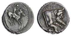 The Robert P Ball Cabinet of Ancient Coins | Sicily, Gela, temp. Gelon, AR Didrachm, c. 490/85-480/75 BC, naked horseman to right wearing crested helmet, galloping right brandishing spear held high in