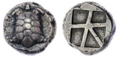 The Robert P Ball Cabinet of Ancient Coins | Attica, Aegina, 'Land Tortoise' AR Stater, c. 456/445-431 BC, Tortoise with segmented shell, rev. quadripartite incuse square with skew pattern, 12.39g (Me