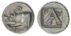 The Robert P Ball Cabinet of Ancient Coins | Argolis, Argos, AR Hemidrachm, c. 270-250 BC, forepart of wolf at bay left, O above, rev. large A with L-I above, eagle standing right on harpa below, all 
