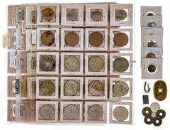 Miscellaneous and World World Odds 'n Ends. Includes: AR "Fishhook" Larin, Ceylon medieval AE Massa (3), ancient Macedonian AEs (2), Japanese AR 2 Shu, 100 Mon; a Mexican Cap 'n Rays 8 Reales with inc