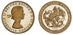 World Coins NGC PF67 UCAM | St Helena, Elizabeth II (1952-2022), Proof Gold Sovereign, 2021, ELIZABETH II DEI GRA REGINA F. D. ST HELENA, first laureate head right, by Mary Gillick, rev. stylised St. 