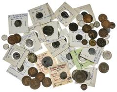 Ancient Coins - Other Lot of Roman AEs and miscellanea. Includes: Roman Republic Quadrans, Hercules/prow, rough surface; Sestertius of Hadrian, rev. Concordia left holding aquila and signum, Fine; and