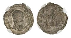 Coins Roman Imperial. Plautilla, Augusta (AD 202-205). AR Denarius, struck under Sept. Severus and Caracalla, 202-203. Draped bust right, rev. Venus Victrix standing left holding apple and palm frond,