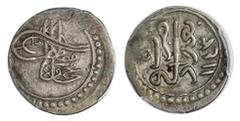 Iraq. Ottoman. Sultan Mahmud I (AH 1143-1168/1730-1759 AD). 5 Para, Baghdad, accession AH 1143. Toughra, rev. Mint and date, knot above the b of duriba.KM 39a. PCGS XF 40. Nice example.