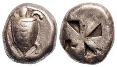 Mainland Greece Islands off Attica. Aegina. AR Stater, ca. 525-480 BC. 12.08 gms. Sea-turtle with row of dots down back, rev. Square incuse mill-sail pattern punch. Millbank pl. 1, 11, Asyut 478, SN