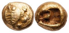Asia and Africa Kings of Lydia. Time of Alyattes-Kroisos (ca. 620/610-550/539 BC). Electrum 1/3 Stater - Trite. Sardes mint. 4.70 gms. Head of a roaring lion right, sun without rays on forehead, rev. 