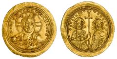 Ancient Coins B>Byzantine Empire. Basil II, with Constantine VIII (976-1025). Histamenon Nomisma, struck 1005-1025. Constantinople. 4.41 gm. Bust of Christ Pantokrator facing, annulet in each upper qu