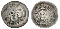Byzantine Empire Byzantine Empire. Michael VII, Ducas (1071-1078). EL (essentially silver) Histamenon Nomisma. 4.05 gms. Nimbate Christ enthroned facing, rev. Facing bust wearing crown with pendalia a