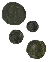 Ancient Coins Small lot of Ancient AEs. Mostly Roman 2nd-4th Century, a few Greek and Byzantine; also Denarius of Trajan, Pius; an Antoninianus; and two small Classical-style medalets. A few with ligh