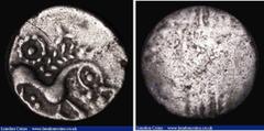 Ancient Coins Celtic - Iceni tribe Silver Unit (Early to Mid 1st Century AD.), Obverse: two opposed crescents, Reverse: Horse right, S.436, 0.82g, Obverse worn, reverse Fine