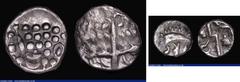 Ancient Coins Celtic (2) - Silver Stater, Durotriges Uninscribed type, (Mid 1st Century BC to Mid 1st Century AD) Obverse: Devolved Head of Apollo, Reverse: Disjointed Horse, pellet below horse, with 