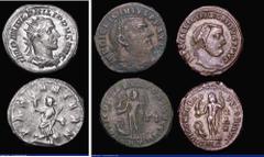 Ancient Coins Roman (3) Antoninianus Philip II, 247AD, Obverse: Bust right draped and radiate, IMP M IVL PHILIPPVS AVG, Reverse: Pax standing left holding olive branch and transverse sceptre, PAX AETE
