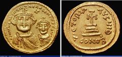 Ancient Coins Byzantine Gold Solidus Heraclius and Heraclius Constantine (c.610-641AD) struck c.613-616AD, Constantinople, Obverse: Facing bust of Heraclius, with short beard and tufts of hair at ears