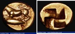 Ancient Coins Ancient Greece - Mysia, Kyzikos Electrum Hekte (c.500-450BC) Obverse: Panther left on tunny fish, Reverse: Quadripartite incuse square, Von Fritze 86, 2.69 grammes, VF/NVF