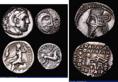 Ancient Coins Ancients (3) Parthian Kingdom Silver Drachm Vologases III (105-147AD), Ecbatana Mint, Obverse: Bust left, diademed, Reverse: Archer seated right, 3.83 grammes, VF and bold with some edge