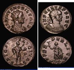 Ancient Coins Roman Antoninianus (2) Carus (282-283AD) Obverse: Bust right, radiate, draped and laureate, IMP CARVS P F AVG, Reverse: Spes walking left with flower and raising robes, Mintmark SXXI, RI