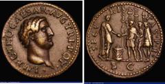 Ancient Coins Paduan Medal - Otho Ae 'Sestertius' after Giovanni Cavino (c.1500-1570) Obverse Bare head right, IMP OTHO CAESAR . AVG . TRI . POT, Reverse: Otho standing right clasping hands with one o