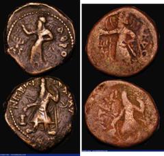 World Coins India - Kushan Empire Ae Tetradrachms, Kanishka I (c.127-150AD) (2) Obverse: King standing left, Reverse Athsho, God of Fire, 16.72 grammes and 16.08g, Bold Fine and Fair