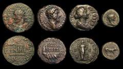 Ancient Coins Roman Bronzes (4) Ae27 Trajan Decius (249-251AD) Rhesaena, Mespotamia, Obverse: Radiate and cuirassed bust left AVT KAI ΓAI MEC KV TΡA ΔEKIOC CEB, Reverse: Temple seen in perspective vie