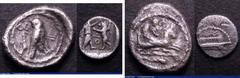 Ancient Coins Phoenicia (2) Silver One Twelfth Shekel, Tyre (c.400-360BC) Obverse Melqarth riding on Hippocamp., dolphin below, Reverse Owl Standing, head facing , cable border Sear 5913 Fine, One Eig