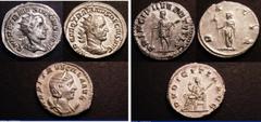 Ancient Coins Ar Antoniniani (3) Trajan Decius, Rome 250, rev. Dacia holding wolf-headed standard (RCV 9368) GVF: Herennia Etruscilla, Rome 250 rev. Pudicitia std.l. (RCV 9495) GVF: Herennius Etruscus