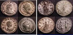 Ancient Coins Bil.Antoniniani (4) Gallienus, Antioch 266, rev. Virtus stg.r. PXV in ex. (RCV 10403) EF full silvering, some adherence rev: Salonina, Antioch 265, rev. Ceres std.l. (RCV 10627) EF full 