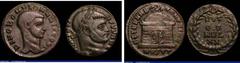 Ancient Coins Bil.Third Follis Maxentius, Rome 310, rev. VOT/QQ/MVL/XX in wreath (RCV 15042) GVF, scarce: Bil. Half Follis Divus Romulus, Ostia 309, rev. domed sepulchre, MOSTP in ex. (RCV 15051) VF r