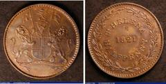 World Coins St. Helena, British East India Company Coinage Halfpenny 1821 in bronze, reverse inverted, design as the KM#4a Proof issue (Proof Issue is reverse upright) unlisted as a currency piece by 