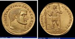 Ancient Coins Modern copy in gold of a Multiple 4 aureus of Constantine I. C,306-307 AD. Rev: PRIC - IP - I IVVENTVTI Constantinus, in military attire, standing facing, head l., holding sceptre in l. 