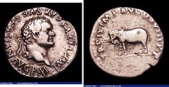 Ancient Coins Roman Denarius Titus (AD69-81) Obverse IMP TITVS CAES VESPASIAN AVG P M Reverse Elephant TR P IX IMP XV COS VIII P P, AD80, weight 3.16 grammes, Fine